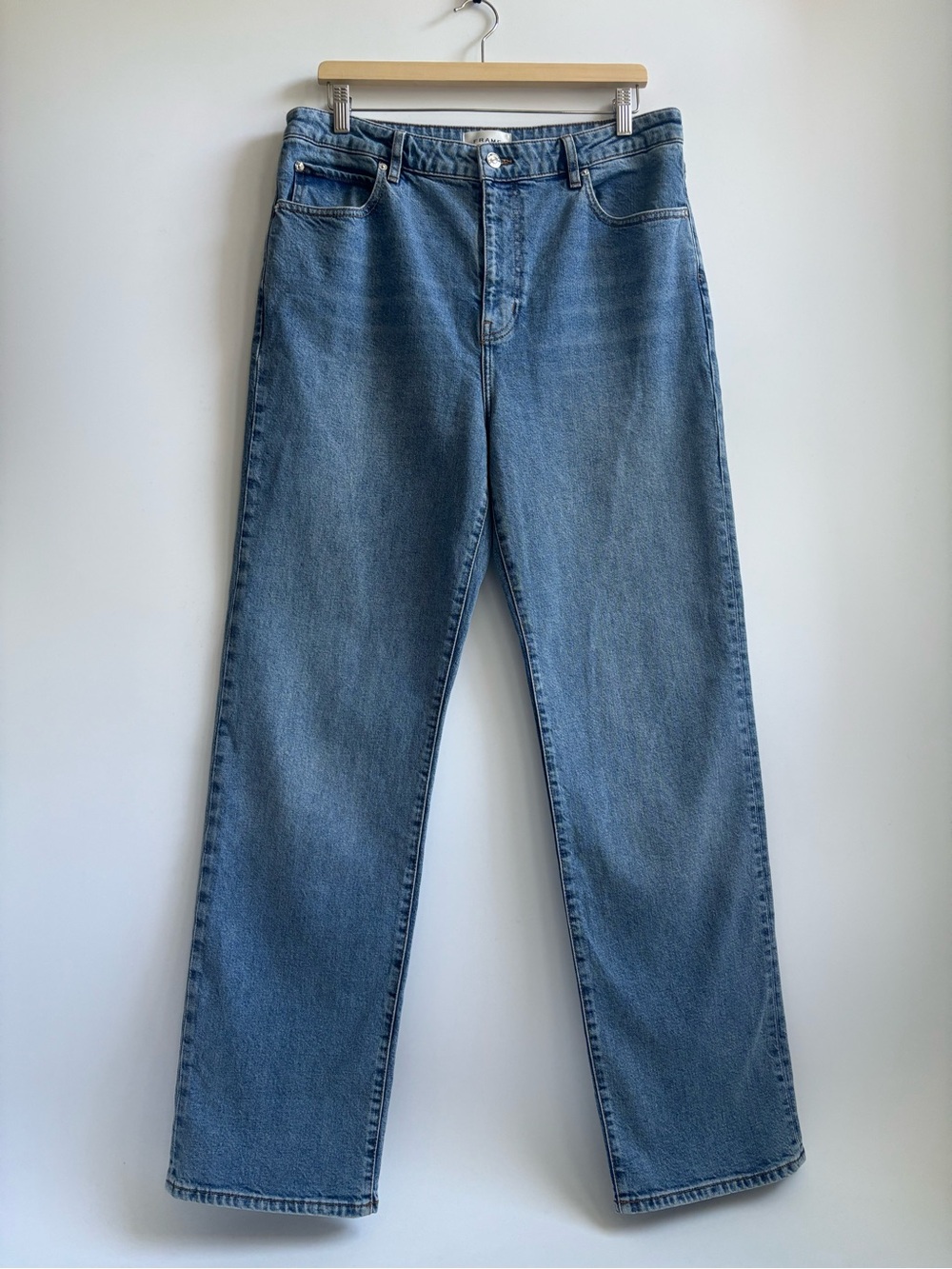 FRAME The Ruler High-Rise Straight Leg Jeans Blue Denim in Indio Wash Size 32